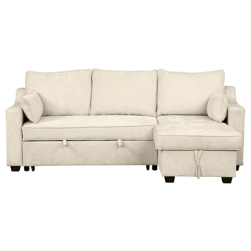 Pull-Out Sleeper Sofa L-Shaped Couch with Storage Chaise, Storage Racks and USB Ports