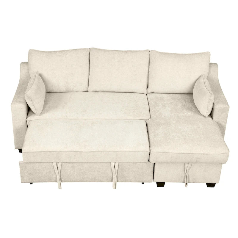 Pull-Out Sleeper Sofa L-Shaped Couch with Storage Chaise, Storage Racks and USB Ports