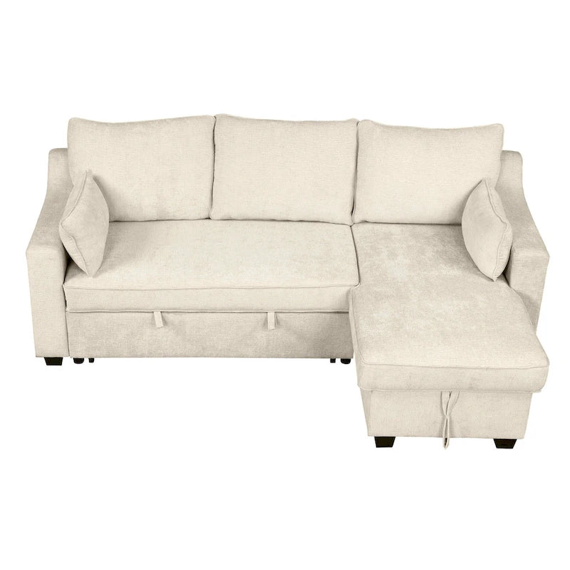 Pull-Out Sleeper Sofa L-Shaped Couch with Storage Chaise, Storage Racks and USB Ports