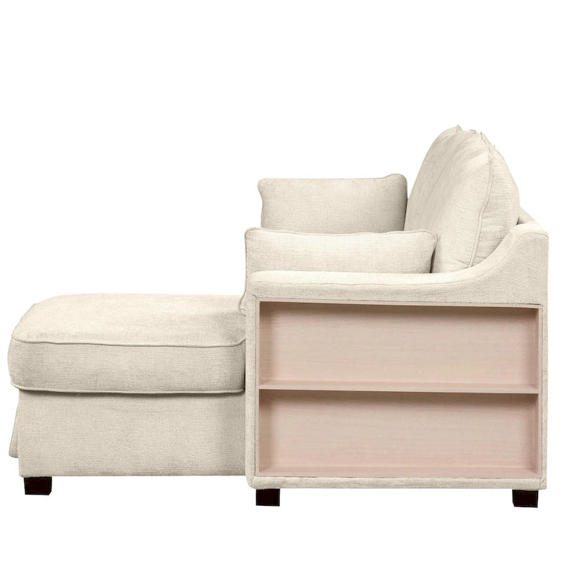 Pull-Out Sleeper Sofa L-Shaped Couch with Storage Chaise, Storage Racks and USB Ports