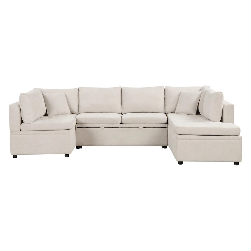 117.3 Oversized U-Shaped Sectional Sofa with Pull-out Bed and Throw Pillows