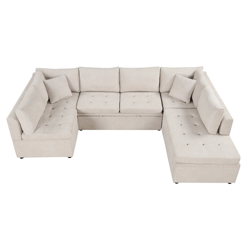 117.3 Oversized U-Shaped Sectional Sofa with Pull-out Bed and Throw Pillows