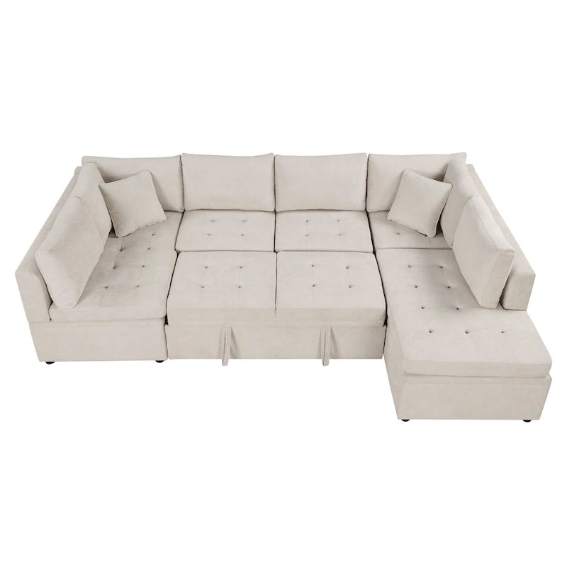 117.3 Oversized U-Shaped Sectional Sofa with Pull-out Bed and Throw Pillows