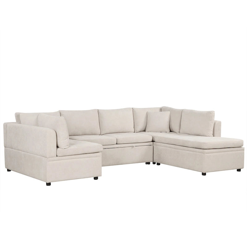 117.3 Oversized U-Shaped Sectional Sofa with Pull-out Bed and Throw Pillows