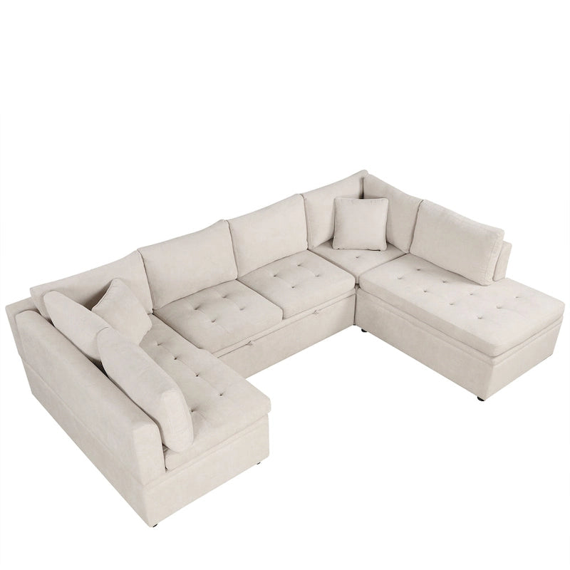 117.3 Oversized U-Shaped Sectional Sofa with Pull-out Bed and Throw Pillows