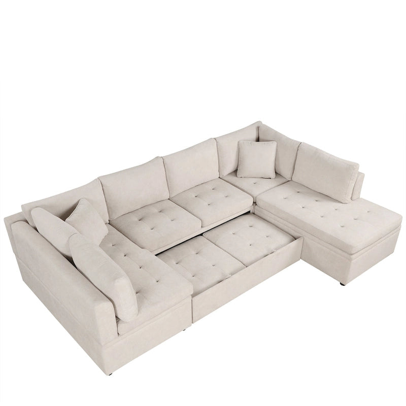 117.3 Oversized U-Shaped Sectional Sofa with Pull-out Bed and Throw Pillows