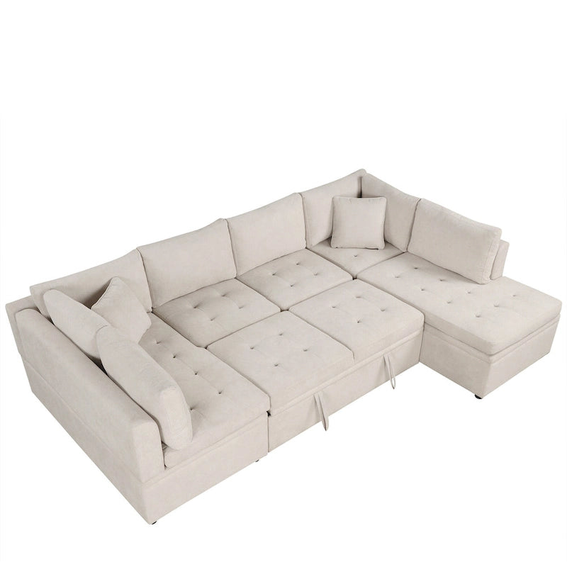 117.3 Oversized U-Shaped Sectional Sofa with Pull-out Bed and Throw Pillows