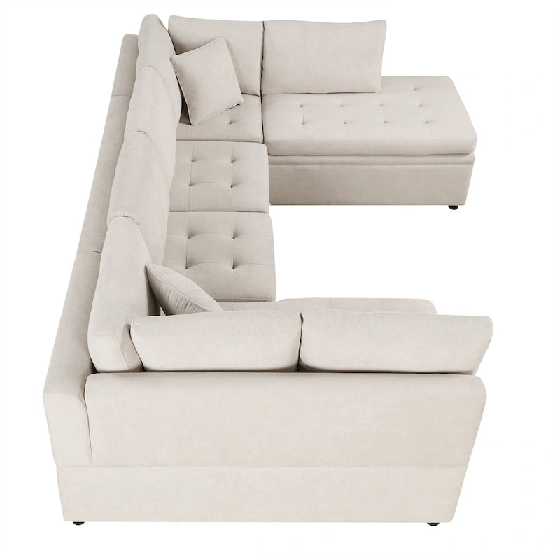 117.3 Oversized U-Shaped Sectional Sofa with Pull-out Bed and Throw Pillows
