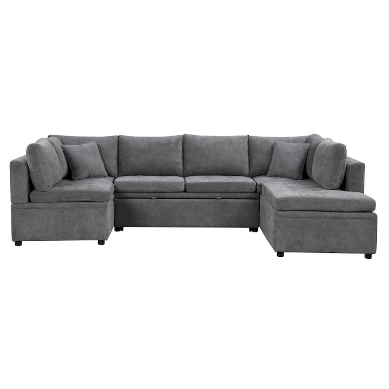 117.3 Oversized U-Shaped Sectional Sofa with Pull-out Bed and Throw Pillows