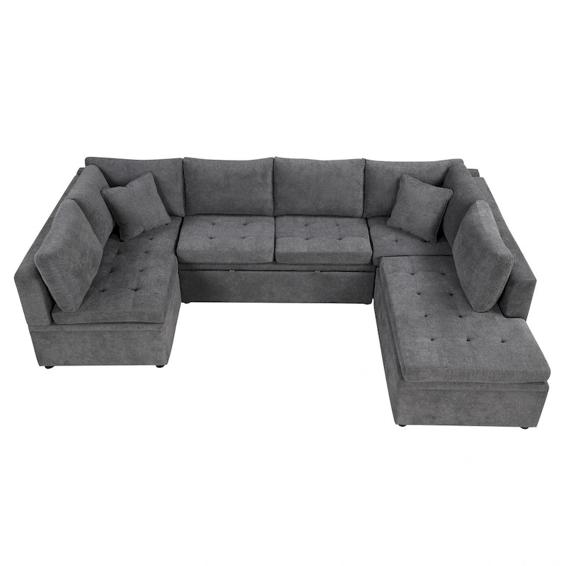 117.3 Oversized U-Shaped Sectional Sofa with Pull-out Bed and Throw Pillows