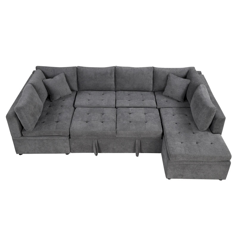 117.3 Oversized U-Shaped Sectional Sofa with Pull-out Bed and Throw Pillows