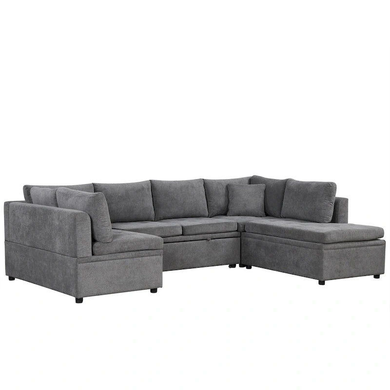 117.3 Oversized U-Shaped Sectional Sofa with Pull-out Bed and Throw Pillows