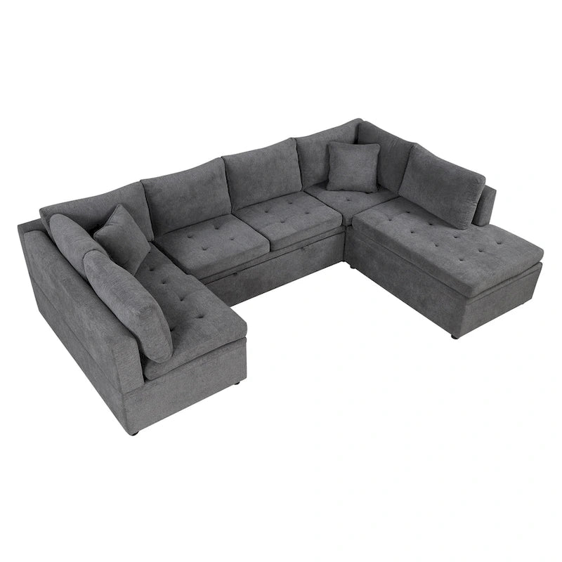 117.3 Oversized U-Shaped Sectional Sofa with Pull-out Bed and Throw Pillows
