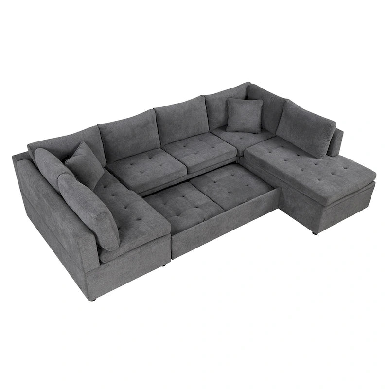 117.3 Oversized U-Shaped Sectional Sofa with Pull-out Bed and Throw Pillows