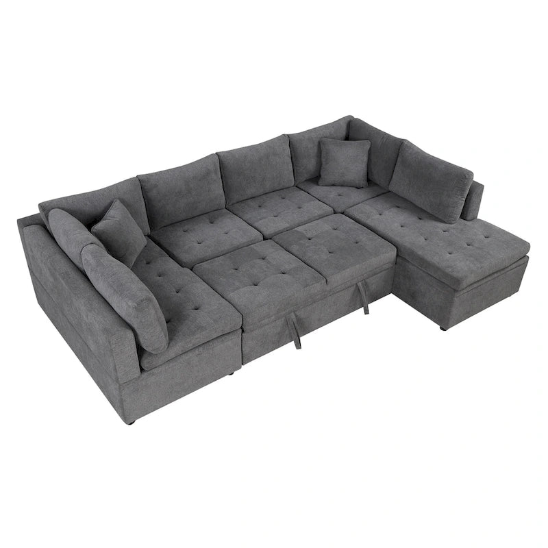 117.3 Oversized U-Shaped Sectional Sofa with Pull-out Bed and Throw Pillows