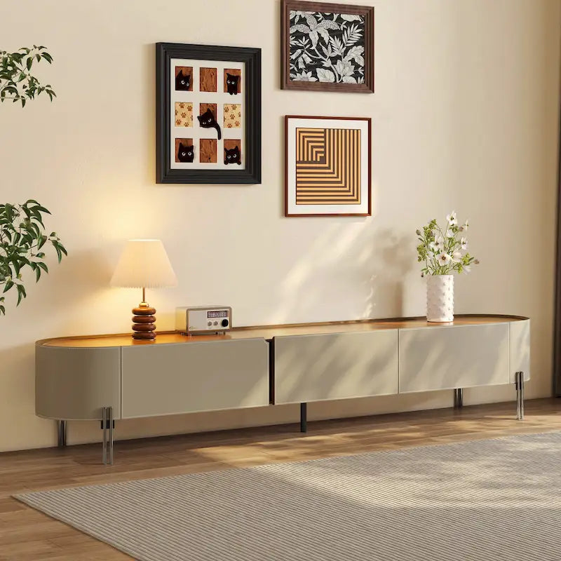 86.6 Leather TV Stand, Modern Entertainment Center with 3 Drawers