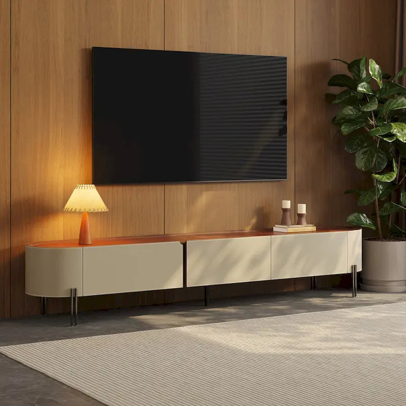 86.6 Leather TV Stand, Modern Entertainment Center with 3 Drawers
