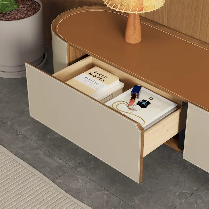86.6 Leather TV Stand, Modern Entertainment Center with 3 Drawers
