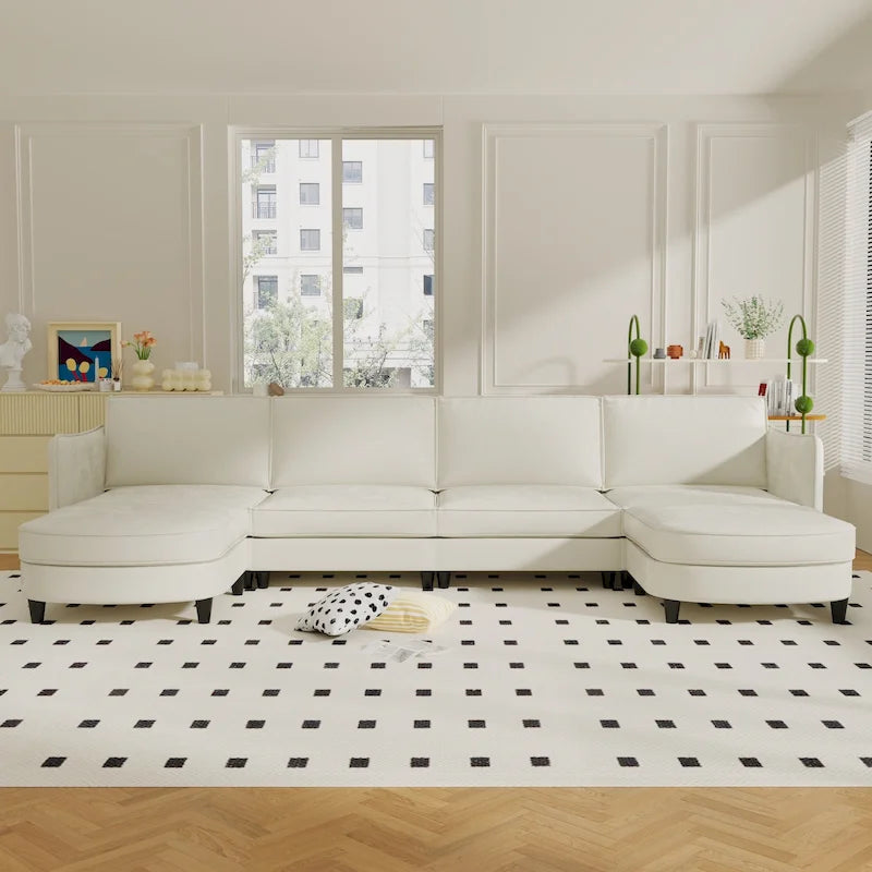 Grand 6-Seater U-Shaped Sofa with Movable Ottoman and Storage Pockets