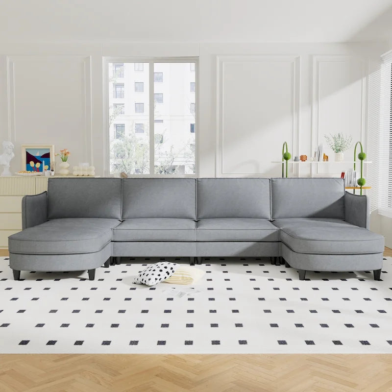 Grand 6-Seater U-Shaped Sofa with Movable Ottoman and Storage Pockets