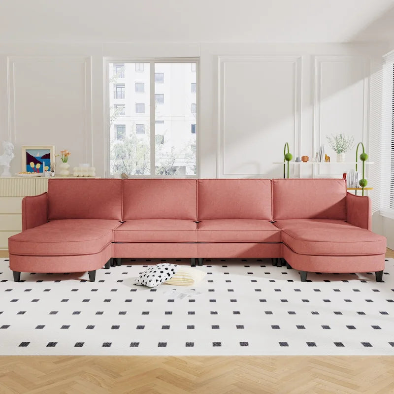 Grand 6-Seater U-Shaped Sofa with Movable Ottoman and Storage Pockets