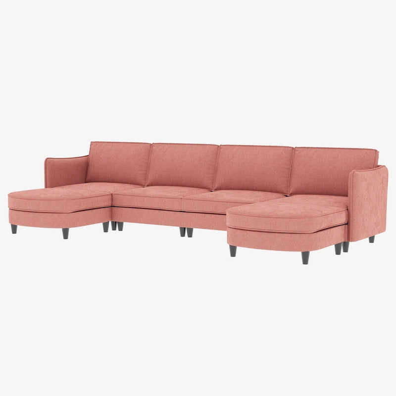 Grand 6-Seater U-Shaped Sofa with Movable Ottoman and Storage Pockets