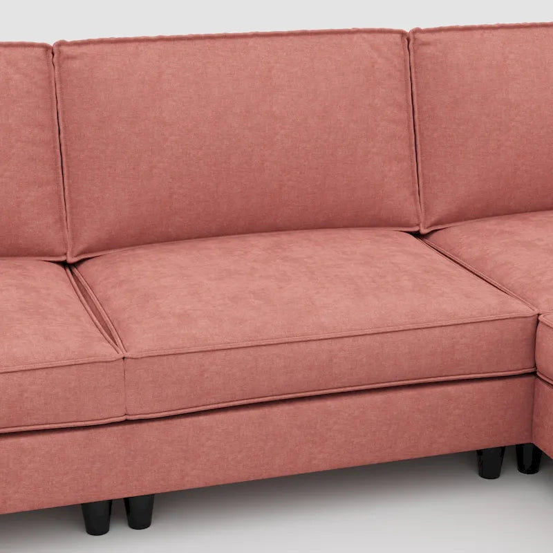 Grand 6-Seater U-Shaped Sofa with Movable Ottoman and Storage Pockets