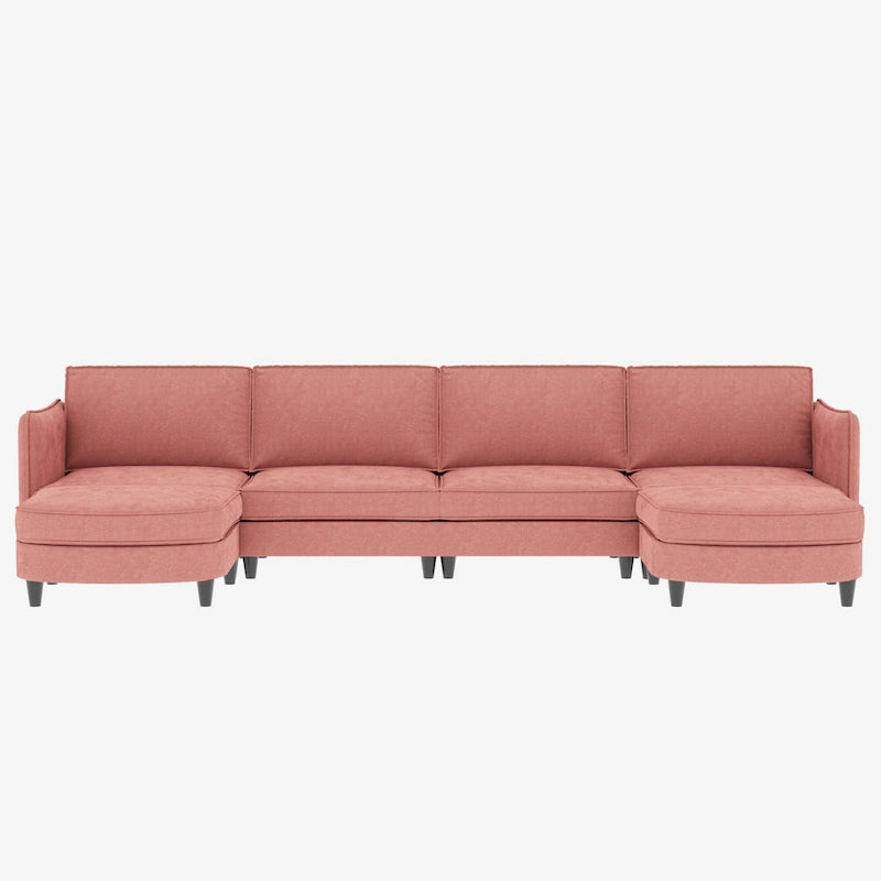 Grand 6-Seater U-Shaped Sofa with Movable Ottoman and Storage Pockets