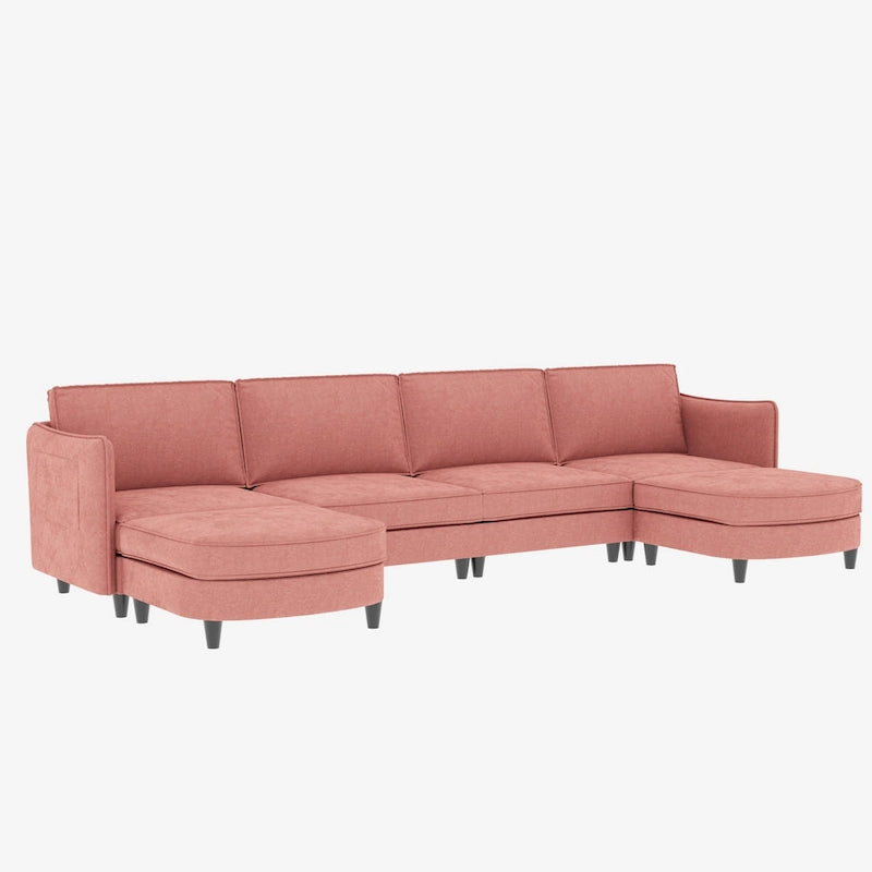 Grand 6-Seater U-Shaped Sofa with Movable Ottoman and Storage Pockets