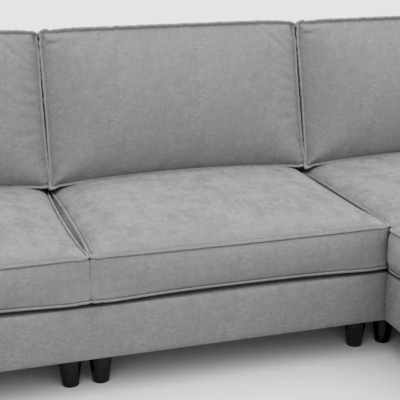 Grand 6-Seater U-Shaped Sofa with Movable Ottoman and Storage Pockets