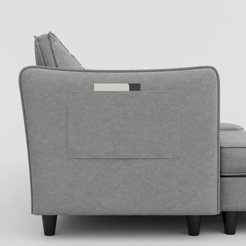 Grand 6-Seater U-Shaped Sofa with Movable Ottoman and Storage Pockets