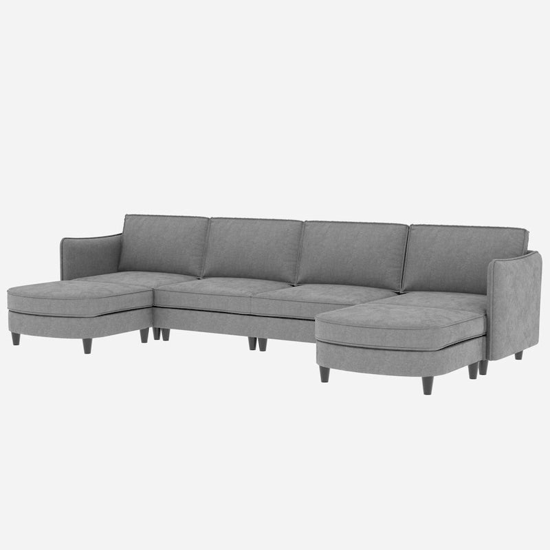 Grand 6-Seater U-Shaped Sofa with Movable Ottoman and Storage Pockets
