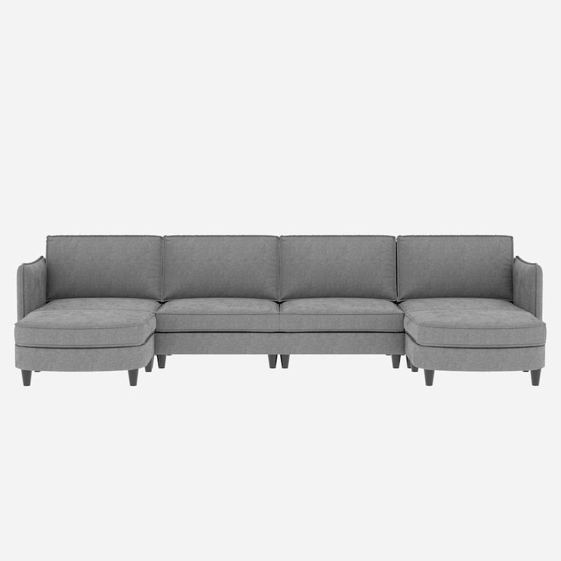 Grand 6-Seater U-Shaped Sofa with Movable Ottoman and Storage Pockets