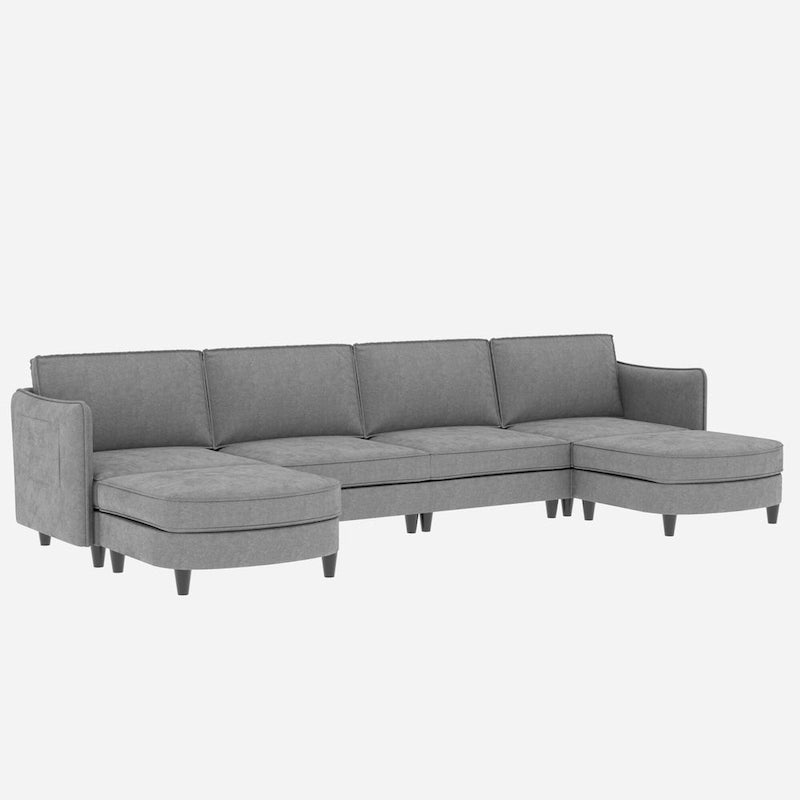Grand 6-Seater U-Shaped Sofa with Movable Ottoman and Storage Pockets