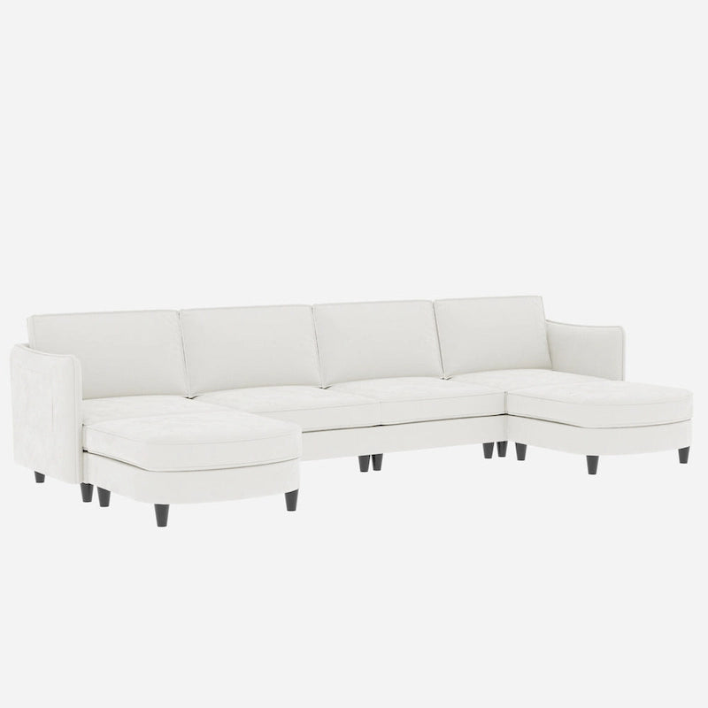 Grand 6-Seater U-Shaped Sofa with Movable Ottoman and Storage Pockets