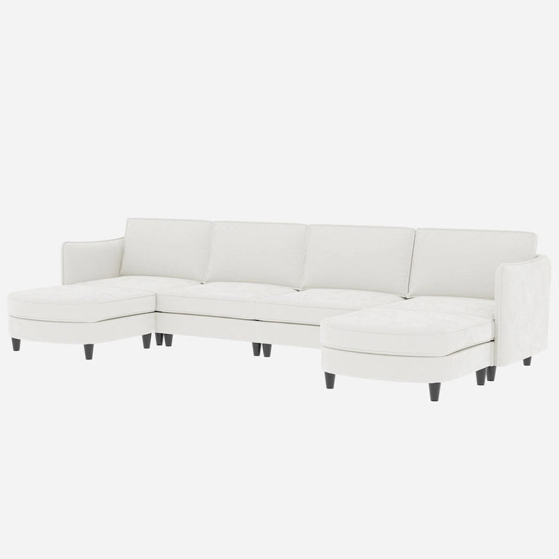Grand 6-Seater U-Shaped Sofa with Movable Ottoman and Storage Pockets