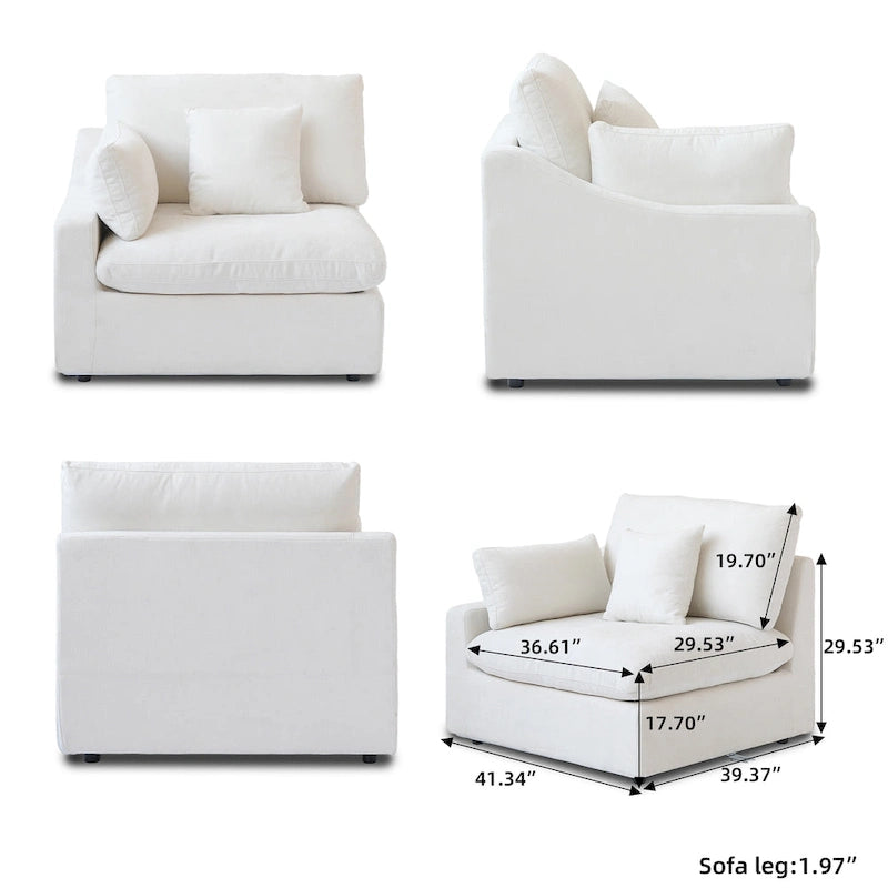 82.68 Down Filled Sectional Couch L-shape Linen Upholstered Loveseat with Ottoman