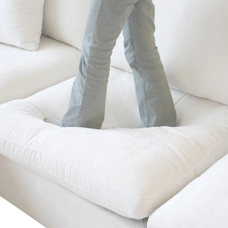 82.68 Down Filled Sectional Couch L-shape Linen Upholstered Loveseat with Ottoman