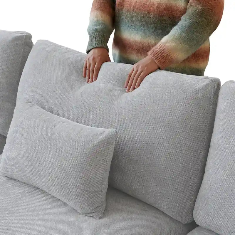82.68 Down Filled Sectional Couch L-shape Linen Upholstered Loveseat with Ottoman