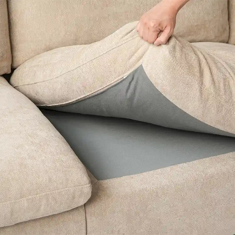 82.68 Down Filled Sectional Couch L-shape Linen Upholstered Loveseat with Ottoman