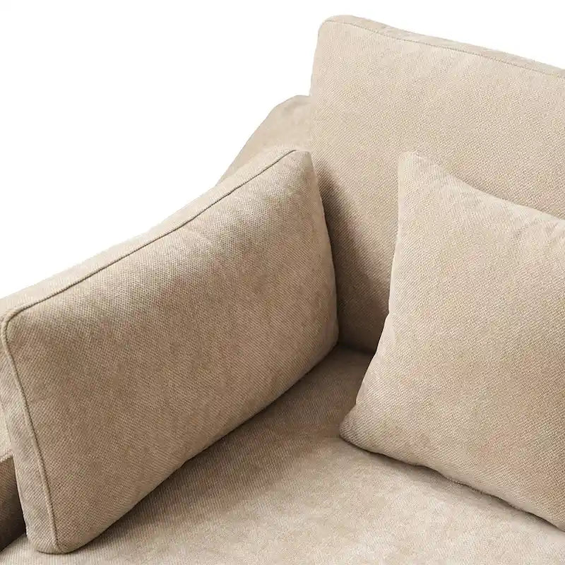 82.68 Down Filled Sectional Couch L-shape Linen Upholstered Loveseat with Ottoman