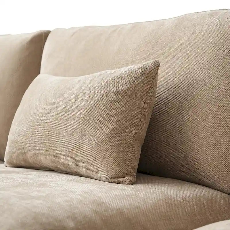 82.68 Down Filled Sectional Couch L-shape Linen Upholstered Loveseat with Ottoman