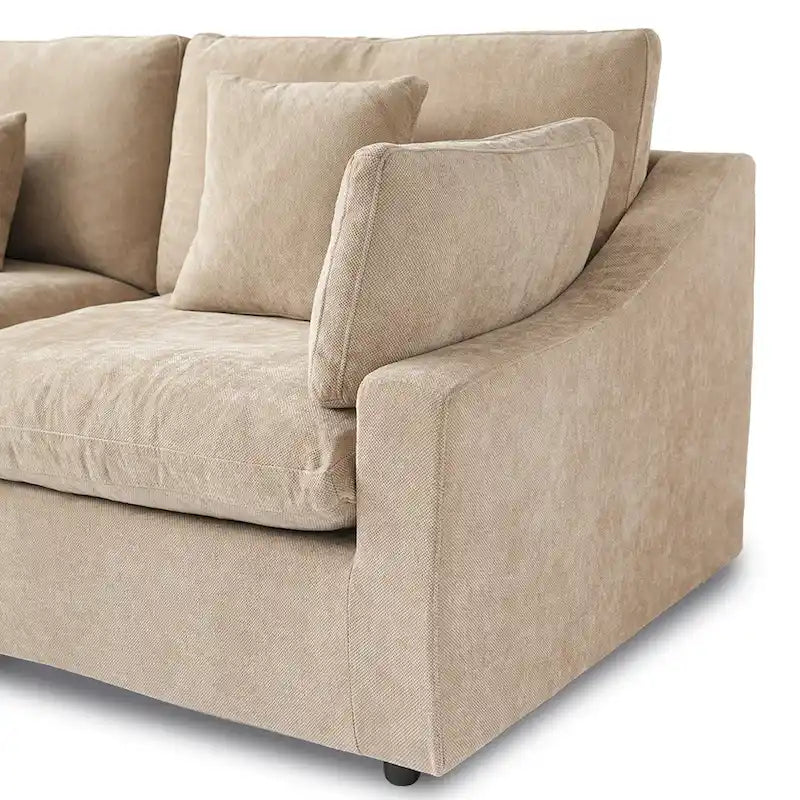 82.68 Down Filled Sectional Couch L-shape Linen Upholstered Loveseat with Ottoman