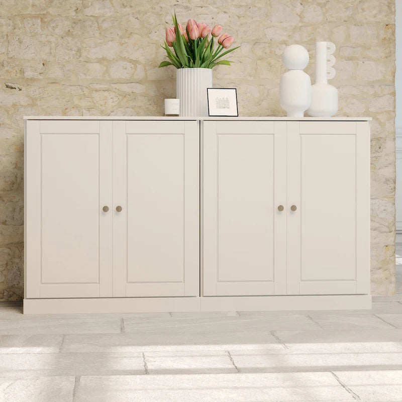 100% Solid Pine Wood 64" Sideboard with Doors, 4 Drawers and Adjustable Shelves