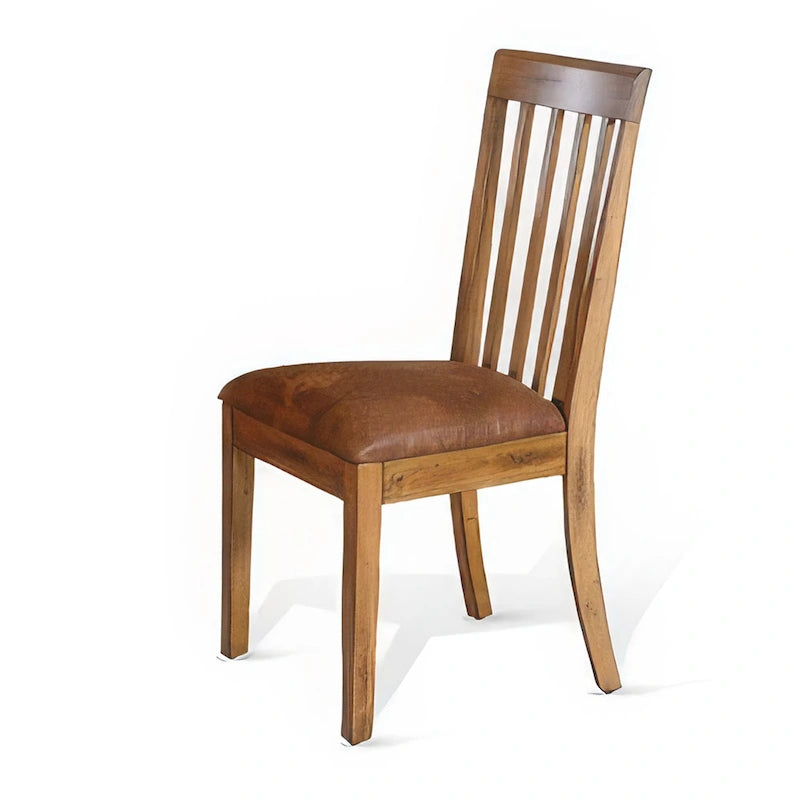Dining Chair, Slat Back, Light Brown Microfiber, Mahogany Mindi