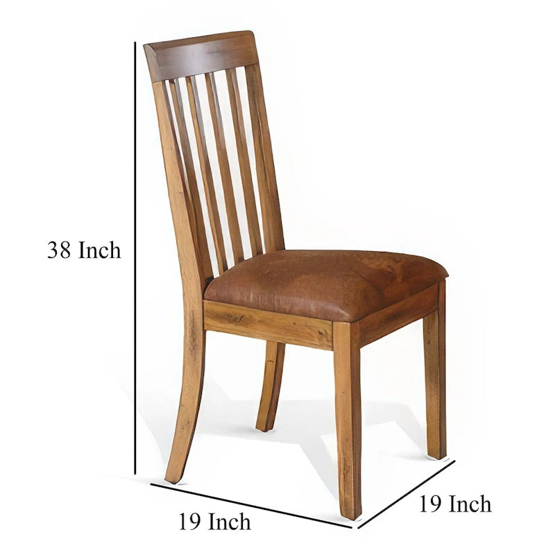 Dining Chair, Slat Back, Light Brown Microfiber, Mahogany Mindi