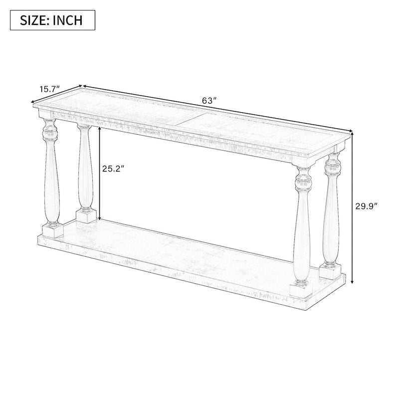 63 Long Entryway Console Table Sofa Table with Bottom Storage Shelf & Sculptural Vase-Leg for Hallway Living Room