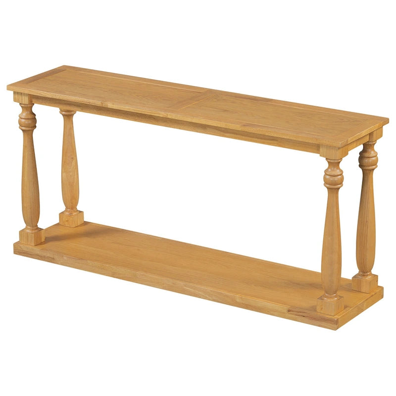 63 Long Entryway Console Table Sofa Table with Bottom Storage Shelf & Sculptural Vase-Leg for Hallway Living Room