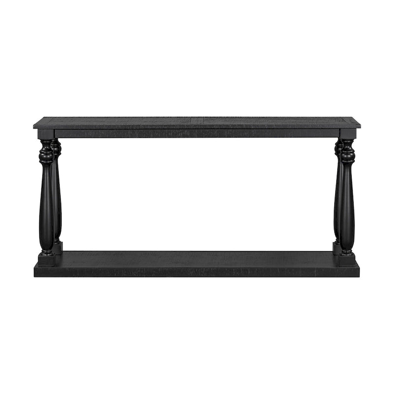 63 Long Entryway Console Table Sofa Table with Bottom Storage Shelf & Sculptural Vase-Leg for Hallway Living Room