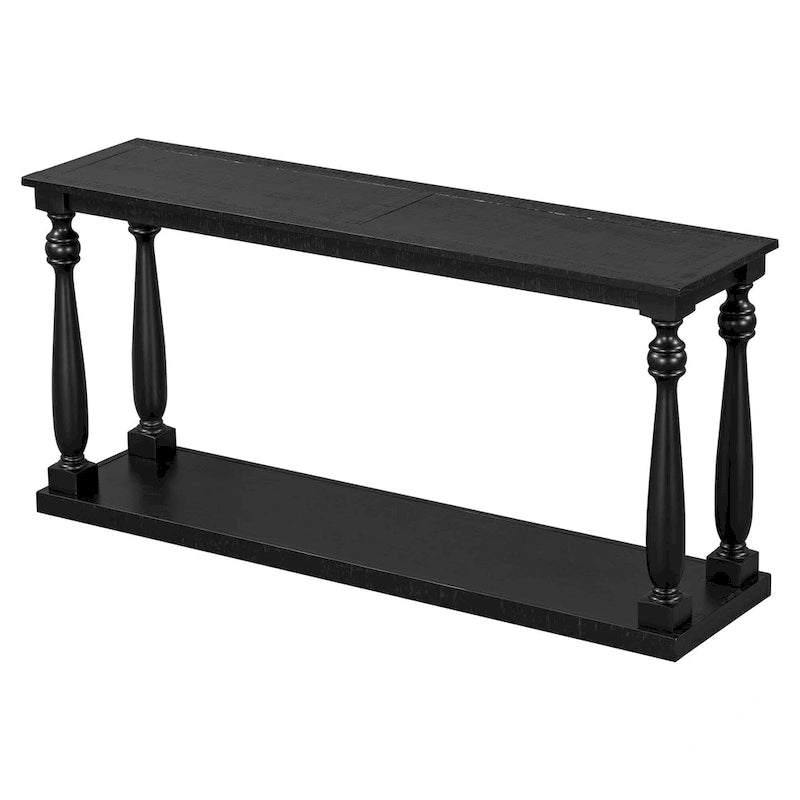 63 Long Entryway Console Table Sofa Table with Bottom Storage Shelf & Sculptural Vase-Leg for Hallway Living Room